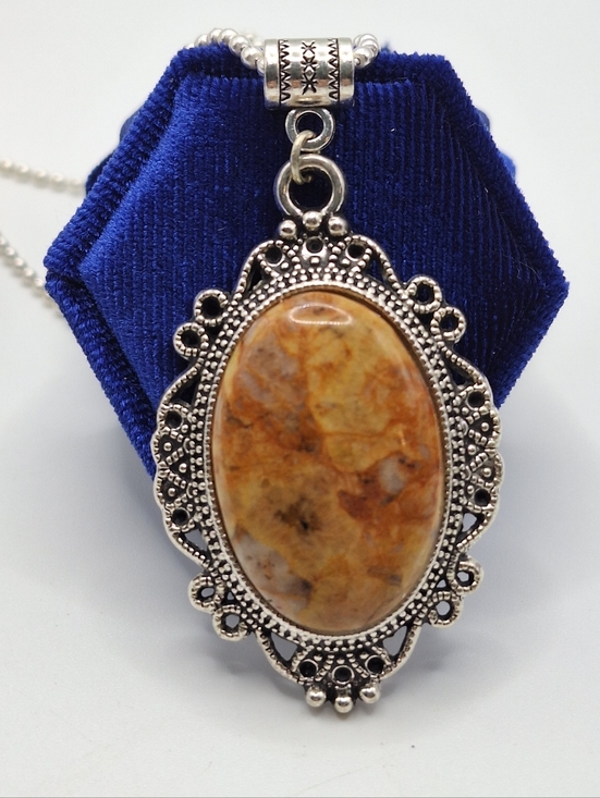 Jewelry - Crazy Lace Agate Necklace Natural Stone Pendant Silver Boho Western Jewelry